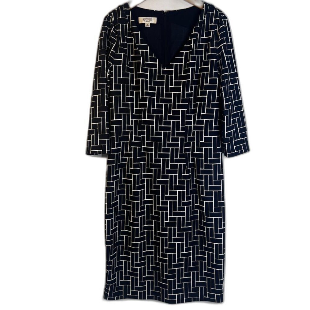 Kasper Black and White Geometric Dress